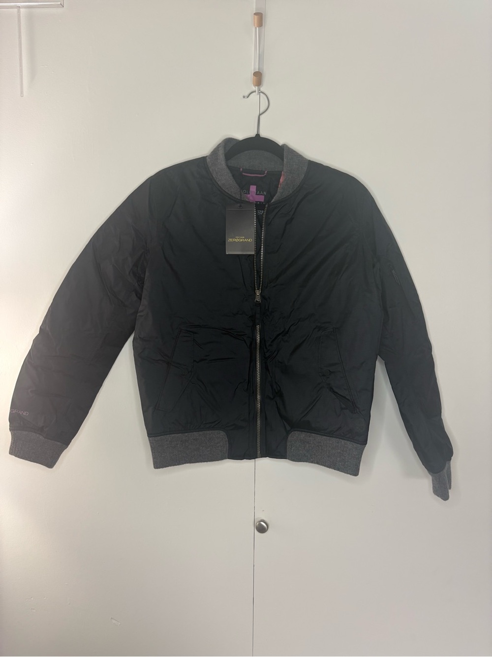 Cole Haan - Black Bomber Jacket with Gray Trim - Women